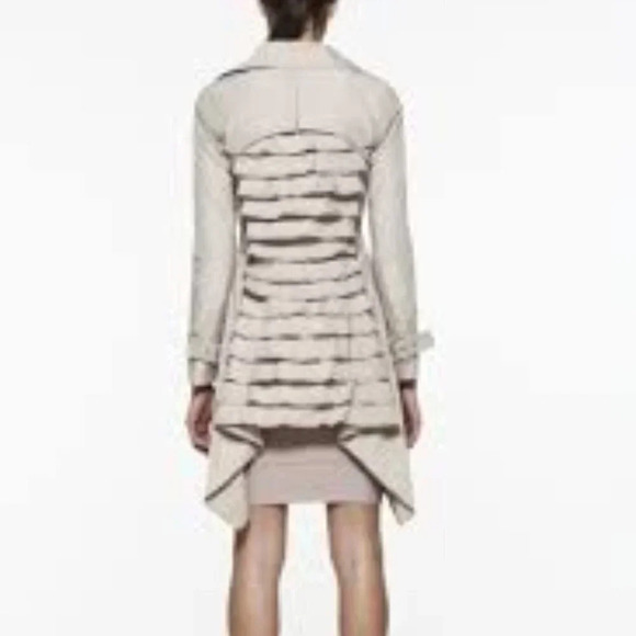 BcbgMaxazria Ophelia Trench  Coat Pumice Ruffle Back Pewter/Grey S - Picture 3 of 13